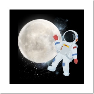 Flying floating astronaut Ufo alien funny cute spaceship moon mars cosmic space Posters and Art